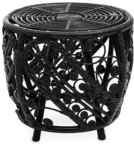 Premier Housewares Black Rattan Stool/Table, Eco Friendly Rattan, Tight Weave, Boho Inspired Design Wooden Stool, Piano Stool, Rattan Bar Stools, W52 x D52 x H47cm