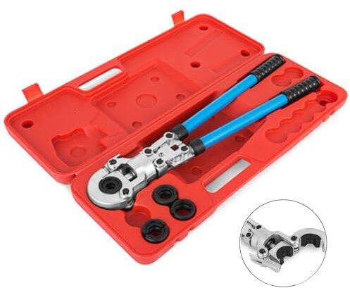Presszange Rohrpresszange 15-18-22-28 mm Crimpzange Kupferrohr V-Kontur Set Profi Presswerkzeug HPZ mit 360° drehbarem Kopf Edelstahlrohr Edelstahlrohr Backeneinsätze