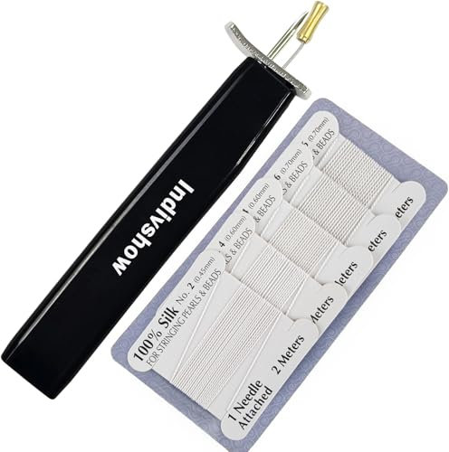 INDIVSHOW The Bead Knotting Tools Kit with 5 Cards 100% Natural Silk Bead Cord Thread for DIY Stringing Pearl Jewelry Making