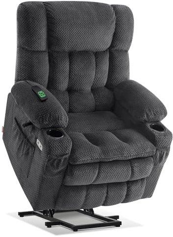 MCombo Dual Motor Riser and Recliner Chairs for Elderly, Electric Power Lift Recliner for Living Room, Infinite Position, Heat & Massage, Extended Footrest, USB Ports, Fabric 7890 (Dark Grey, Medium)