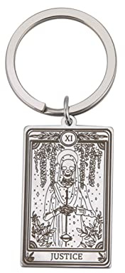 SIPURIS Skelett Tarot Karten Schlüsselanhänger für Männer Frauen Edelstahl Vintage Totenkopf Amulett Schlüsselanhänger für Schlüssel Wicca Autotasche, Sliver3