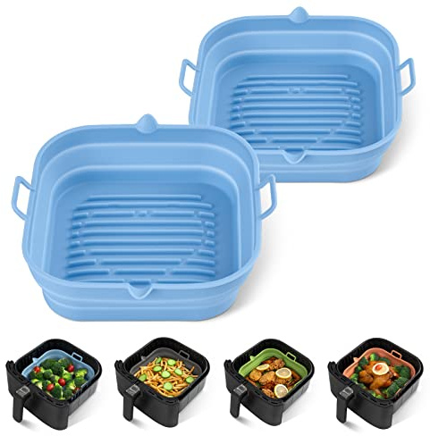 [2 Pack] Loveuing Silicone Air Fryer Liners Square, Reusable, for 5.5L-7.6L | Reusable, Easy to Clean, Air Fryers Pot for 5.5L to 7.6L, 8.5 Inch