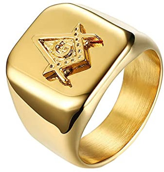 Lieson Edelstahlringe Herren Gold, Ehering Herren Polieren Freimaurer 17.5MM Ring Mit Gravur Personalisiert Gr.65 (20.7)