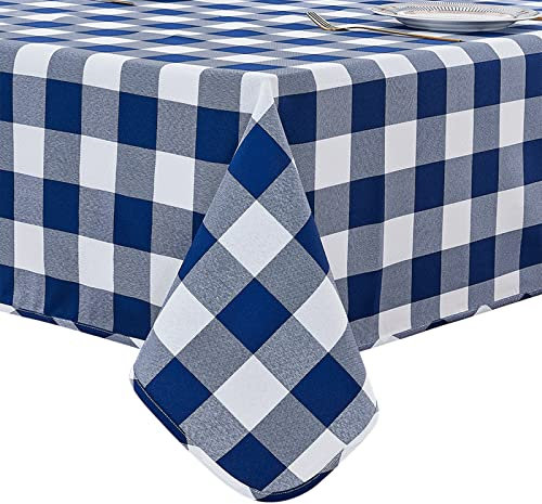 LUOLUO rechteckige Tischdecke, Karierte Tischdecke, maschinenwaschbar, für Ostern, Thanksgiving, Weihnachten, Wochentage, Neujahr, Geburtstag, Abschlussball, Hochzeit, Outdoor Blau/Weiß 140 x 240 cm