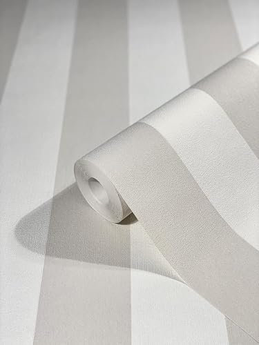 WALLCOVER Tapete Grau Vliestapete Streifen Streifentapete Landhaus Weiß Linien Modern Blockstreifentapete Fein Struktur 10.05 x 0.53 m Made in Germany