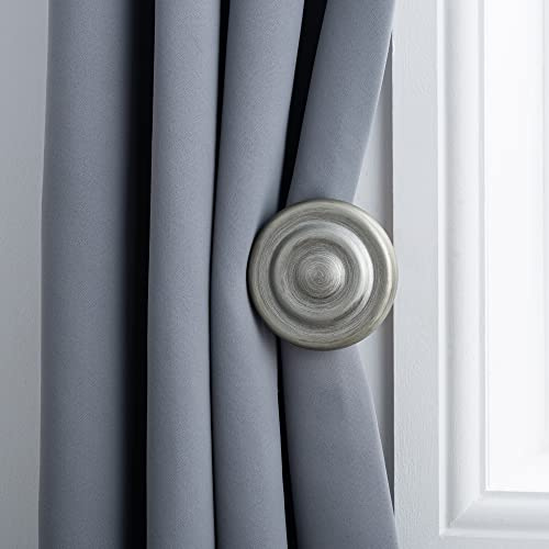 A.Unique Home Pair of Ribbed Wooden Pole Holdbacks - (Antique Silver) | Wooden Curtain Holdbacks, Complete with Fittings, Ideal for Bedrooms, Lounges and Dining Rooms, Easy to Install