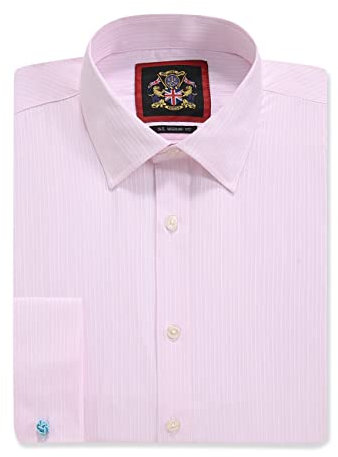 Janeo British Apparel Chemise formelle à rayures pour homme avec poignets simples ou doubles, Rose (double manchette), 42