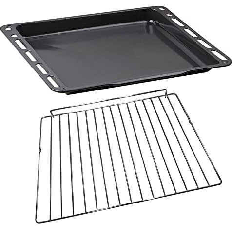 eRicambi® Kit Leccarda + Griglia per Forno, Compatibile con Smeg, Dimensioni: 460x355 (mm) Ricambi Originali, Modelli Compatibili B6GVXI9 C7GMXI8 SF6388XP SC468X Nero