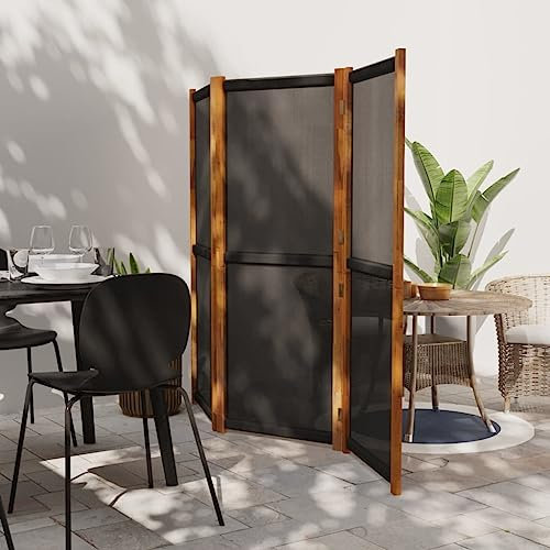 WIFESE Paravent 3 Panneaux Noir 210x180 cm Bois d'acacia Massif Séparation de Pièce Pliable Pare-Vue Décoration Intérieur et Extérieur Cloison de Séparation de Jardin Ecran d'intimité