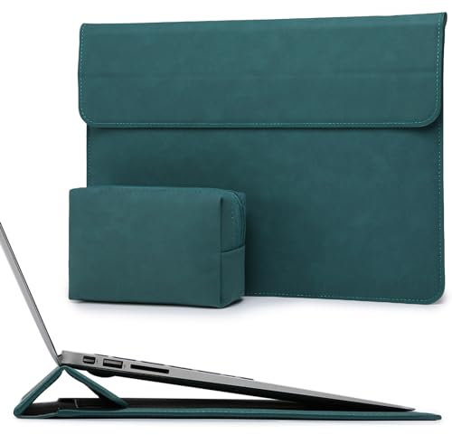 HYZUO 15 Inch Laptop Sleeve Case with Stand for MacBook Air 15 M4 A3241 M3 A3114 M2 A2941 2025-2023, 15 Surface Laptop 7/6/5/4, MacBook Pro 15 A1990 A1707 2019-2016, with Pouch, Dark Green