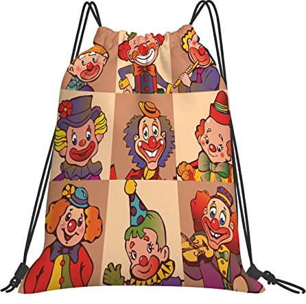 DELURA Rucksack mit Kordelzug,Lustige Clowns-Illustration Unterhaltende Kindheit Künstlerischer Witz-Genuss,Kordelzug-Sackpack für Sport, Yoga, Reisen, Cinch-Tasche mit Reißverschlusstasche