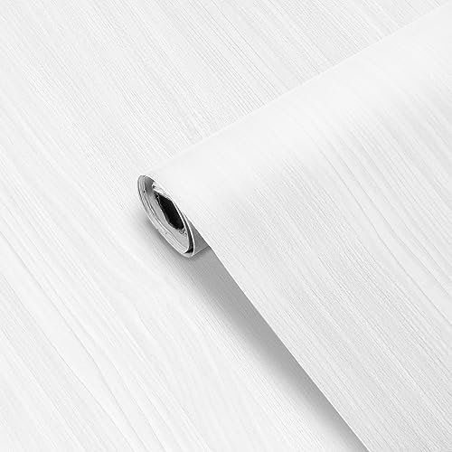 Klebefolie, Holzoptik Möbelfolie, Holz Selbstklebend Folie, Tapeten Küchenfolie, Klebefolie Möbelfolie Dekofolie, Möbel-Folie für Möbel Küche Arbeitsplatte Küchenschrank, 40X500cm (5M# Weiß)