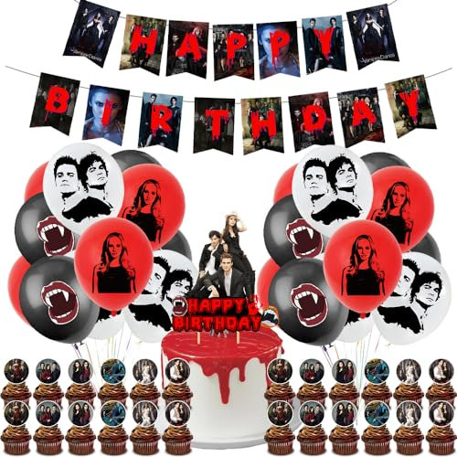 Geburtstagsdeko Halloween,44 Pcs Vampir Party Supplies,Vampir Themed Party Zubehör, Classic Movie Geburtstag Luftballons Cake Topper,für Halloween Erwachsene Geburtstag Partydekorationen