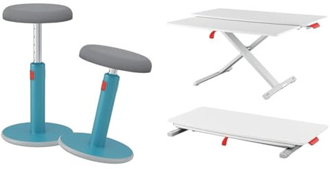 Leitz Ergo Set Active Sitz-Steh-Hocker + Schreibtisch-Aufsatz mit Tastaturablage, Bürohocker mit 46 cm bis 79 cm Höhe, Aufsatz für Monitore & Laptops, TÜV & IGR-Zertifiziert, 65320085 + 65320085