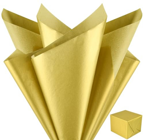 NEBURORA Metallic Gold Seidenpapier für Geschenktüten 60 Blatt Großpackung 50 x 35 cm Verpackungspapier für Weihnachten, Kunst, Geburtstag, Hochzeit, Dekoration