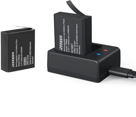 Action Camera Battery Pack for wolfang, Charger with 2*1350 mAh Batteries, compatible with wolfang GA100/GA120/GA200/GA300, surfola SF230/SF430/SF530, EK7000/ EK7000 Pro/Brave 4/Brave 4 Pro, iA100/200