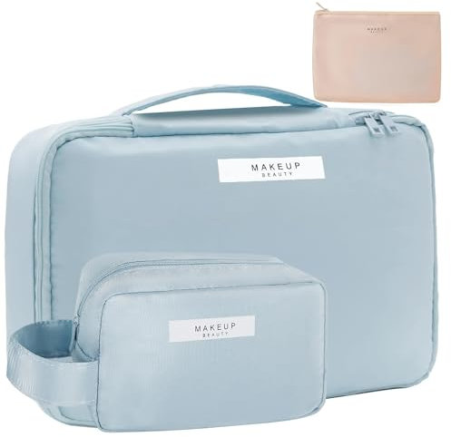Reise-Make-up-Tasche, Kosmetiktasche, Make-up-Tasche, Kulturbeutel für Damen und Herren, Blau, 3 Stück