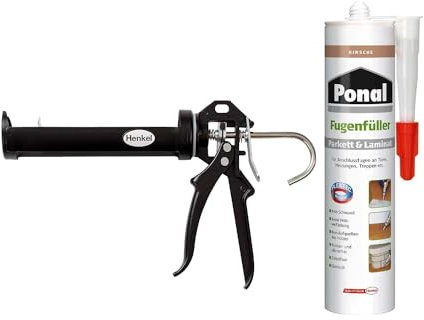 Ponal Parkett & Laminat Fugenfüller Kirsche, elastische Fugenmasse, lösemittel- und silikonfreie Dichtmasse (1x280ml) Kartusche & Pattex Profi Metall Kartuschenpistole
