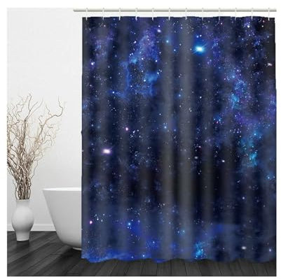 Homxi Oeillets Rideau de Douche,180 W x 200 H CM,Tissus Rideau Douche Bleu Foncé Ciel Étoilé Rideaux Douche Polyester Crochet Rideau Douche
