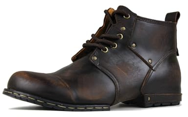OSSTONE Herren Leder chukkastiefel Worker Biker Boots-Motorrad-Leder-Schuhe für Schnürstiefeletten Boots OS-6015-1-A-R