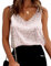 Ekouaer Damen Satin Tank Top Strap Basic Cami Sommer Weste Shirt Läsiges V-Ausschnitt Cami Ämellose Blusen, Weiß + rosa Flecken L