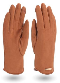 QUEEN HELENA Warme Winterhandschuhe aus Wildleder für Damen G22-8 braun, Einheitsgröße