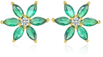 Ohrstecker aus S925-Sterlingsilber mit Lilienblume für Frauen mit Edelstein, zierlicher Schmuck, Muttertag, Geburtstag, Weihnachten, Geschenk für Tochter, Mädchen, Mutter