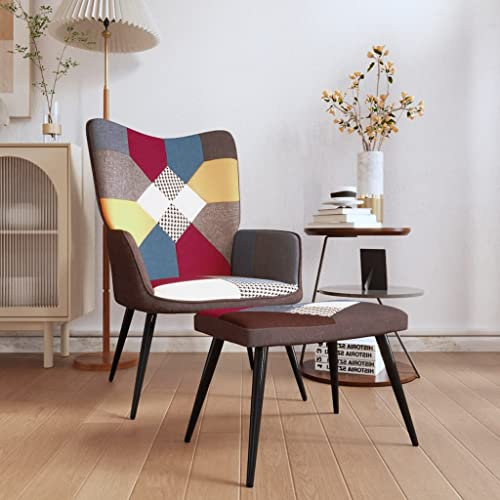 Fauteuil avec Repose Pied, Fauteuils Chaise de Salon Fauteuil Relax Relax avec Tabouret Chaise de Relaxation avec Repose-Pied Patchwork Tissu