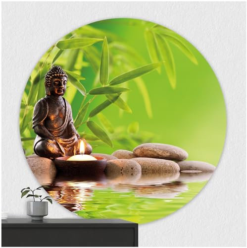 FoLIESEN - Wandaufkleber - Türaufkleber I selbstklebendes Poster für Tür & Wand I runder Wand-Sticker I Wandtatto I Wandbild Buddha Zen Garten, .:Ø 60cm