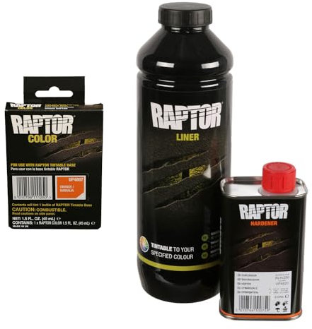 U-POL Raptor 2K Transportflächen Beschichtung/Schutz vor Steinschlägen, Kratzern, Rost/Raptor Lack einfärbbar (inkl. Härter) + Raptor Pigment (948 ml + orange (ca. RAL 2008))