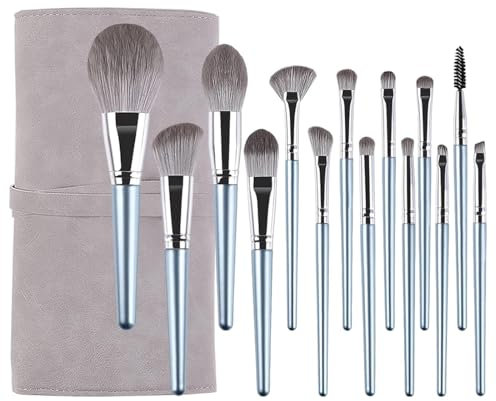 BHIPKOT 14 Pinceaux de Maquillage Professionnel, Pinceau de Fond de Teint, Pinceau Ombre à Paupières, Pinceaux de Maquillage pour le Visage et les Yeux avec Sac de Rangement