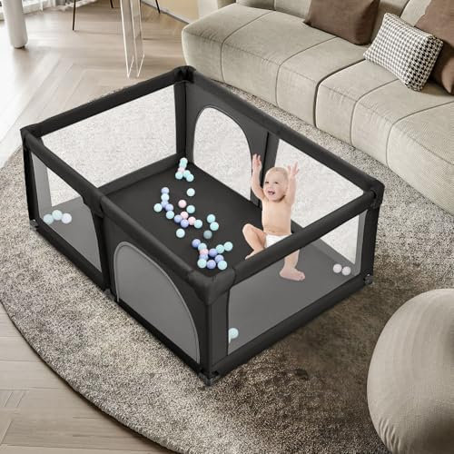 OHMG 180 x 120 cm Laufstall für Babys, zerlegbar, waschbar, mit 50 Kunststoffkugeln, 2 Bändern, Aktivitätszentrum für Kinder, großer Laufstall, geeignet für den Innen- und Außenbereich mit