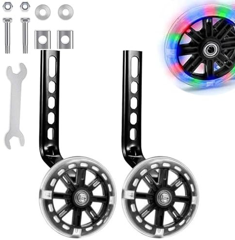 Stützräder, Hilfsräde Stützräder Sicherheitsstützräder, Ausbildung Flash Wheel für Anfänger, Stützräder 12 14 16 18 20 Zoll, 1 Paar, Schwarz