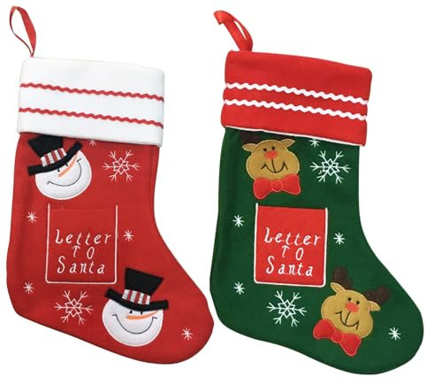 IHCEMIH 2 Stück Weihnachtsstrumpf, Nikolausstrumpf für Weihnachtsdeko Nikolausstiefel zum Befüllen Weihnachtsocken für Weihnachten Kamin Deko Geschenke Schneemann Ren