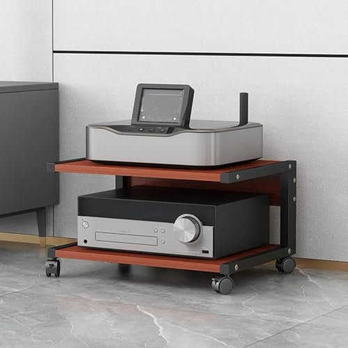 Mobile Stereo Hi fi Rack Hifi,Mobili Giradischi,Supporto Multimediale AV con Ruote,Scaffale Piccolo a 2 livelli,Ripiani Portaoggetti in Legno,per Soggiorno,Sala giochi,Centro di intrattenimento(Teak,5