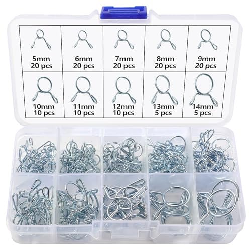 Lyeteung 140 Pezzi 10 Dimensioni 5-14mm Fascette Stringitubo a Molla Kit, Fascette Stringitubo a Molla per Tubo del Carburante, Morsetti a Molla per Tubo dell'acqua, Argento