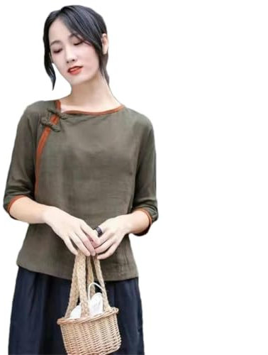 Vêtements traditionnels chinois pour femmes Hanfu Tops Harajuku Vintage Style chinois à manches courtes Tang Suit Vêtements d'été, 1 manches courtes, L