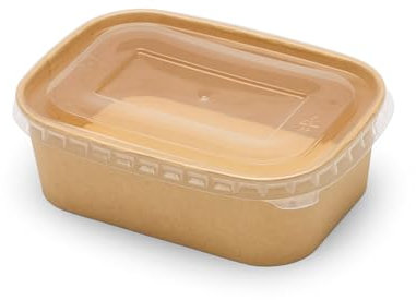 650ml Kraft Food Containers with PP Lids Rectangular Takeaway Box, Kraft Paper Salad Box, Take Out Salad Box, Oil and Water Resistant, for Takeaway, Fitness Lunch, Salad (650ml, case of 100)