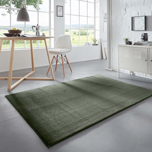 Taracarpet Waschbarer Flauschiger Uni Kurzflor Teppich, Anti-Rutsch, Felloptik, Super Soft dunkel grün 160x230 cm