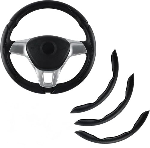 Kohlefaserlede Segmentierter Lenkradschutz, 3 Stück Autolenkradbezug Modisch Segmentierte Auto Lenkradschutz, Anti Rutsch Bequem Universal Atmungsaktiv Lenkradhülle(Schwarz)