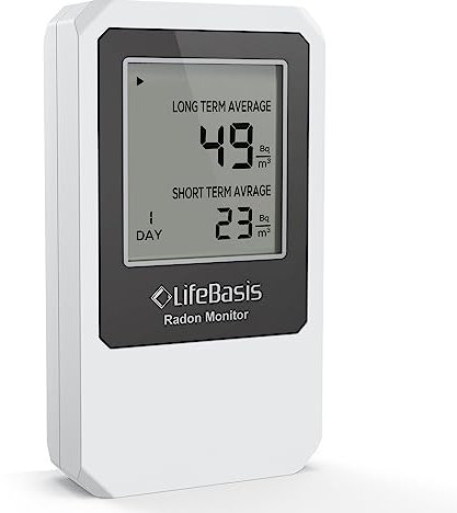 LifeBasis Radondetektor Luftqualitätsmonitor, Kabellos Radonmonitor mit Bildschirm zur Überwachung von Lang- und Kurzzeit, Radontester Radonmesser Radon Messgerät für Keller Büro