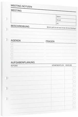 KOMPASS® Meeting Notizen | 15 DIN-A5-Einlagen für Ringbuch-Planer | Für strukturierte Meeting-Planung mit To-Do-Liste, Agenda & Deadlines, Notizen | To-Do-Planer terminkalender notizbuch Ordner A5