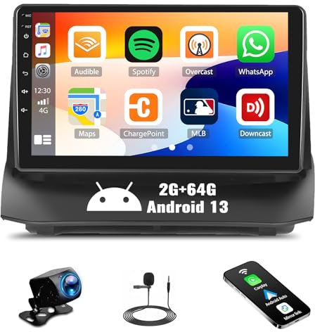 CAMECHO 2G+64G Android Car Stereo for Ford Fiesta 2009 2010 2011 2012 2013 2014 Wireless CarPlay Android Auto 9 Inch Touch Screen Bluetooth GPS Sat Nav Car Radio AHD Backup Camera WiFi Mirror Link
