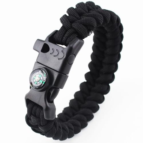 Toguma 5 in 1 Survival Paracord Armband mit wasserdichtem Kompass, Notfall taktisches Paracord Camping Armband für Camping Wandern Angeln (Schwarz)