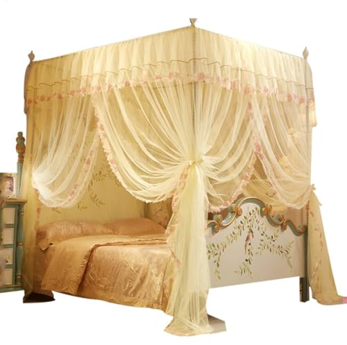 DAWCBVJQ Betthimmel-Vorhang, 4 Ecken, 200 x 150 x 150 cm, für Bett | Princess Bed Tent Curtains Hanging Bed Net Large Bedroom Netting For Girls & Adults Bedroom Decoration Without Bracket