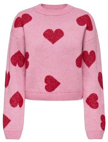 ONLY Damen Strickpullover gestrickter Pullover mit Herzen ONLHappie
