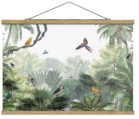 micasia Stoffbild Wald Bäume Natur Wandbehang inkl. Holzfurnier & Kordel Wanddeko - Made in Germany - Dschungel Tropisch grün Wohnzimmer Schlafzimmer Bild 9239 (100x66,5cm)