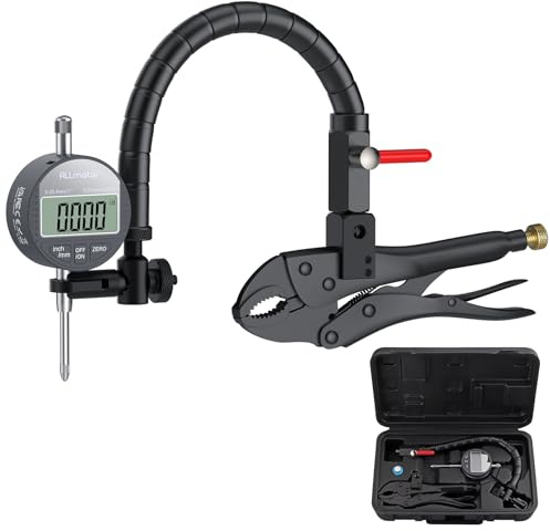 ALLmeter Brake Disc Measuring Tool,Digital Dial Indicator,0-1in,0.0005in | 360° Flexible Stem, 7 Locking Pliers, 0.0005 Resolution, for Brake Rotor Runout, Wheel Hub, Gear & Automotive Inspection