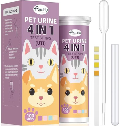 Pawfly Urin Teststreifen für Hunde und Katzen 100 Stück 4 in 1 Haustier Urin Teststreifen für Leukozyten Nitrit Protein und Blut Harnwegsinfekt Teststreifen Urinanalyse Teststreifen für Tierärzte