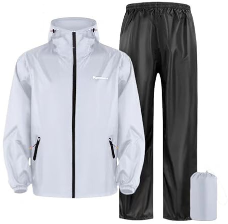 Zanisouta Combinaison de pluie imperméable pour homme et femme - Ensemble de pantalon de pluie réfléchissant - Vêtement de pluie - Combinaison de moto, O blanc., XXXL
